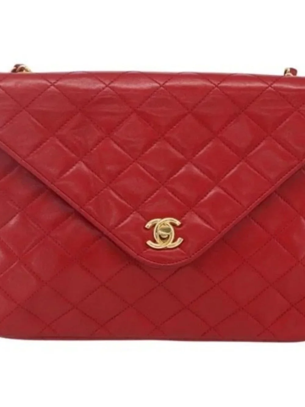 CHANEL Matelasse Chain Shoulder Bag Lamb Skin Gold Red CC Auth 162544